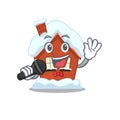 Mascot winter house a cartoon isolated singing