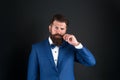 Masculine aesthetic. Looking good does not have to take too much effort. Well groomed man with beard in suit jacket Royalty Free Stock Photo