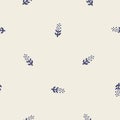 Masculine block print floral botanical vector pattern. Seamless sketchy flower organic style for rustic tile.