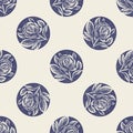 Masculine block print floral botanical vector pattern. Seamless sketchy flower organic style for rustic tile.