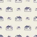 Masculine block print house vector pattern. Seamless sketchy city street organic style for rustic tile.