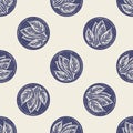 Masculine block print sprig stem vector pattern. Seamless sketchy herb plant organic style for rustic tile.