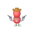 A masculine cowboy cartoon drawing of neisseria gonorrhoeae holding guns