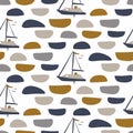 Masculine drawn boat doodle motif seamless pattern. Classic retro modern shape for digital scrapbook paper and