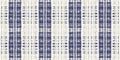 Masculine indigo tartan linen seamless border. All over print of navy blue lodge plain cotton plaid ribbon.