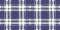 Masculine indigo tartan linen seamless border. All over print of navy blue lodge plain cotton plaid ribbon.