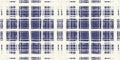 Masculine indigo tartan linen seamless border. All over print of navy blue lodge plain cotton plaid ribbon.