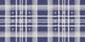 Masculine indigo tartan linen seamless border. All over print of navy blue lodge plain cotton plaid ribbon.