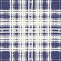 Masculine indigo tartan linen seamless pattern. All over print of navy blue lodge plain cotton plaid background.