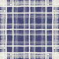 Masculine indigo tartan linen seamless pattern. All over print of navy blue lodge plain cotton plaid background. Royalty Free Stock Photo