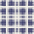 Masculine indigo tartan linen seamless pattern. All over print of navy blue lodge plain cotton plaid background. Royalty Free Stock Photo