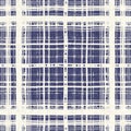 Masculine indigo tartan linen seamless pattern. All over print of navy blue lodge plain cotton plaid background. Royalty Free Stock Photo