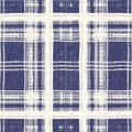 Masculine indigo tartan linen seamless pattern. All over print of navy blue lodge plain cotton plaid background. Royalty Free Stock Photo