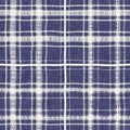 Masculine indigo tartan linen seamless pattern. All over print of navy blue lodge plain cotton plaid background. Royalty Free Stock Photo