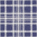 Masculine indigo tartan linen seamless pattern. All over print of navy blue lodge plain cotton plaid background. Royalty Free Stock Photo