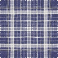 Masculine indigo tartan linen seamless pattern. All over print of navy blue lodge plain cotton plaid background. Royalty Free Stock Photo