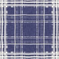 Masculine indigo tartan linen seamless pattern. All over print of navy blue lodge plain cotton plaid background. Royalty Free Stock Photo