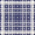 Masculine indigo tartan linen seamless pattern. All over print of navy blue lodge plain cotton plaid background.