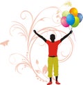 Masculine silhouette with colorful balloons Royalty Free Stock Photo