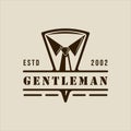 masculine tie tuxedo logo vector vintage illustration template icon graphic design. suit gentleman fashion sign or symbol for Royalty Free Stock Photo