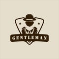 masculine tie tuxedo logo vector vintage illustration template icon graphic design. suit gentleman with hat fashion sign or symbol