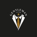 Masculine Tie Tuxedo Suit Gentleman Fashion Tailor Clothes Vintage Classic Logo design. Luxury and premium logo