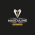 Masculine Tie Tuxedo Suit Gentleman Fashion Tailor Clothes Vintage Classic Logo design. Luxury and premium logo Royalty Free Stock Photo