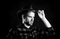 Masculinity and brutality concept. Archetypal image of Americans abroad. Cowboy life came to be highly romanticized Royalty Free Stock Photo