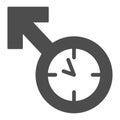 Masculinity, male symbol, clock, watch solid icon, dating concept, timepiece vector sign on white background, glyph