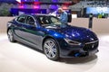 Maserati Ghibli executive car at the Brussels Autosalon European Motor Show. Brussels, Belgium - January 13, 2023