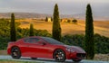 Maserati GranTurismo on the Tuscan road Royalty Free Stock Photo