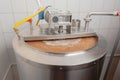 A mash-brew boiler for stirring the wort. The process of brewing beer