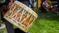 Schemitzun Feast Of green corn and dance, drum is drying on sun