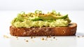 mashed avocado toast on white background Royalty Free Stock Photo
