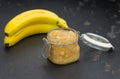 Mashed Bananas on a vintage slate slab Royalty Free Stock Photo