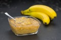 Mashed Bananas on a vintage slate slab Royalty Free Stock Photo