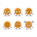 Mashed orange potatoes cartoon character with various angry expressions