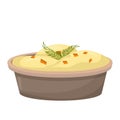 Mashed potato, puree in dish colorful and closeup view isolated on white background. Traditional, healthy food, boiled vegetables