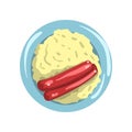 Mashed potato with sausages on a plate vector Illustration on a white background