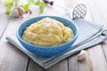 Mashed potatoes in blue bowl Royalty Free Stock Photo