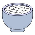 Mashed potatoes in a bowl. Delicious soup in a bowl. Baby porridge in a cup. Cartoon style