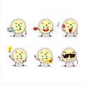 Mashed potatoes cartoon character with various types of business emoticons