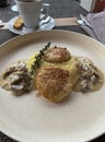 Mashed potatoes and chicken cutlets with mushroom sauce Royalty Free Stock Photo