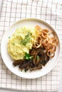 Mashed potatoes with fried beef liver Royalty Free Stock Photo