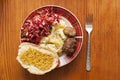 Mashed potatoes with fried cutlets with salad on a plate Royalty Free Stock Photo