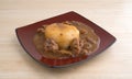 Mashed potatoes with gravy and beef tips on a plate Royalty Free Stock Photo