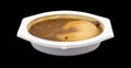 Mashed potatoes with gravy and beef tips TV dinner Royalty Free Stock Photo