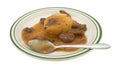 Mashed potatoes gravy and beef tips TV dinner with spoon Royalty Free Stock Photo
