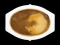 Mashed potatoes with gravy and beef tips TV dinner Royalty Free Stock Photo