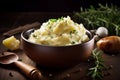 Mashed potatoes with herbs classic dish. Generate ai